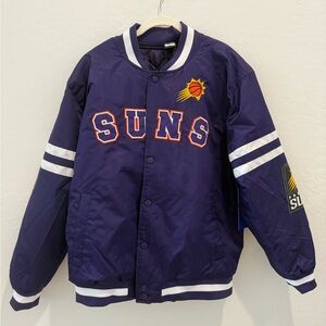 NBA Phoenix Suns Team Purple and Orange Puffer Varsity Button Up Jacket NWT